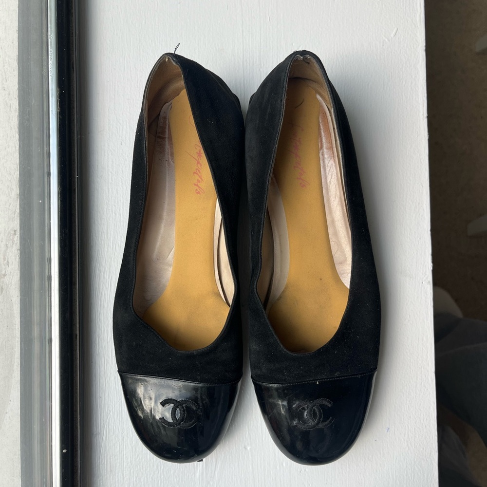 Chanel Black Suede and Patent Leather Flats